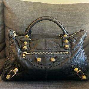 Balenciaga Black Lambskin Giant Work